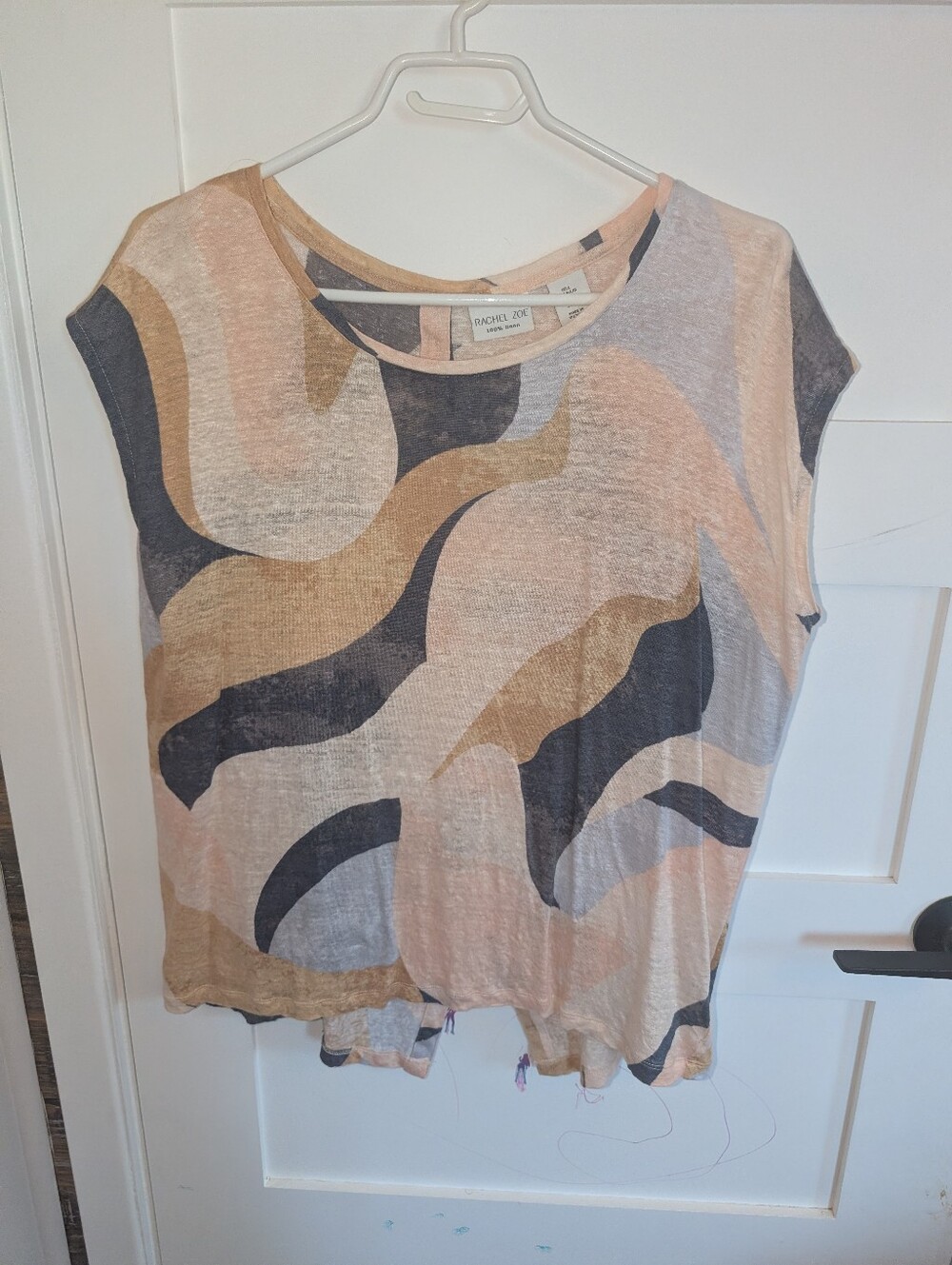 Rachel Zoe bstract Wave Print Lightweight Women’s Top - Cream & Black 100 Linen
